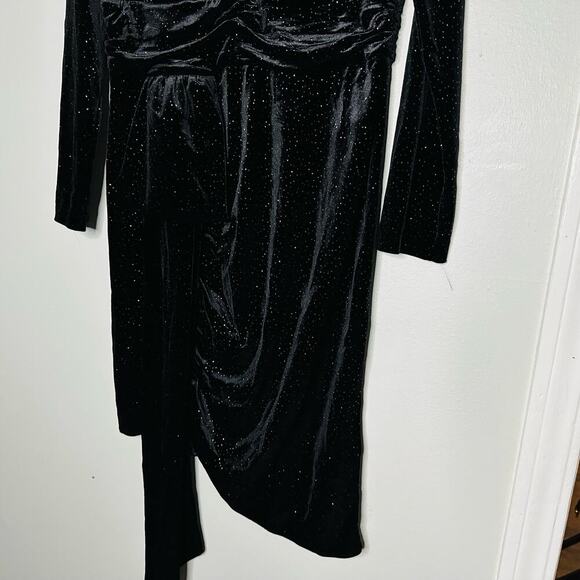 NISSA Black Velvet Crystal Embellished Sparkle Waist Strap Mini Dress Size US 10 - Picture 7 of 16